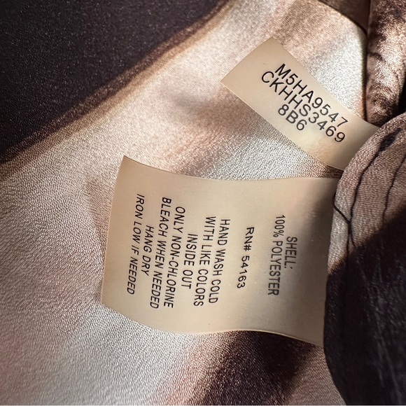 Calvin Klein Modern Graphic Top Blouse XL Multicolor Long Roll Tab Sleeve Black - Picture 9 of 14